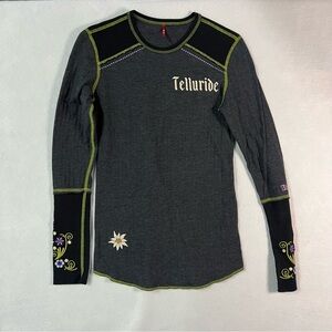 Alp N Rock Gray Long Sleeve Tee with Floral Embroidery